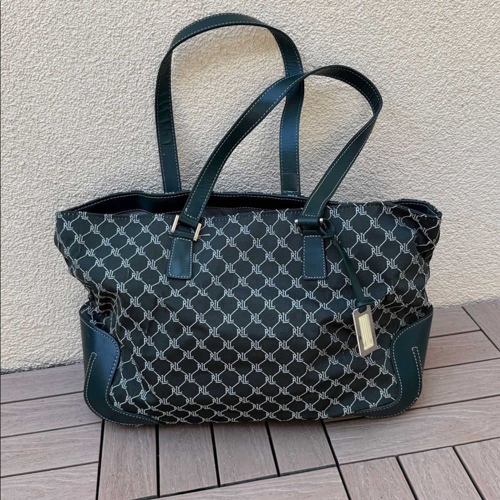 Lauren Ralph Lauren Large weekender duffle bag dark green monogram leather trim